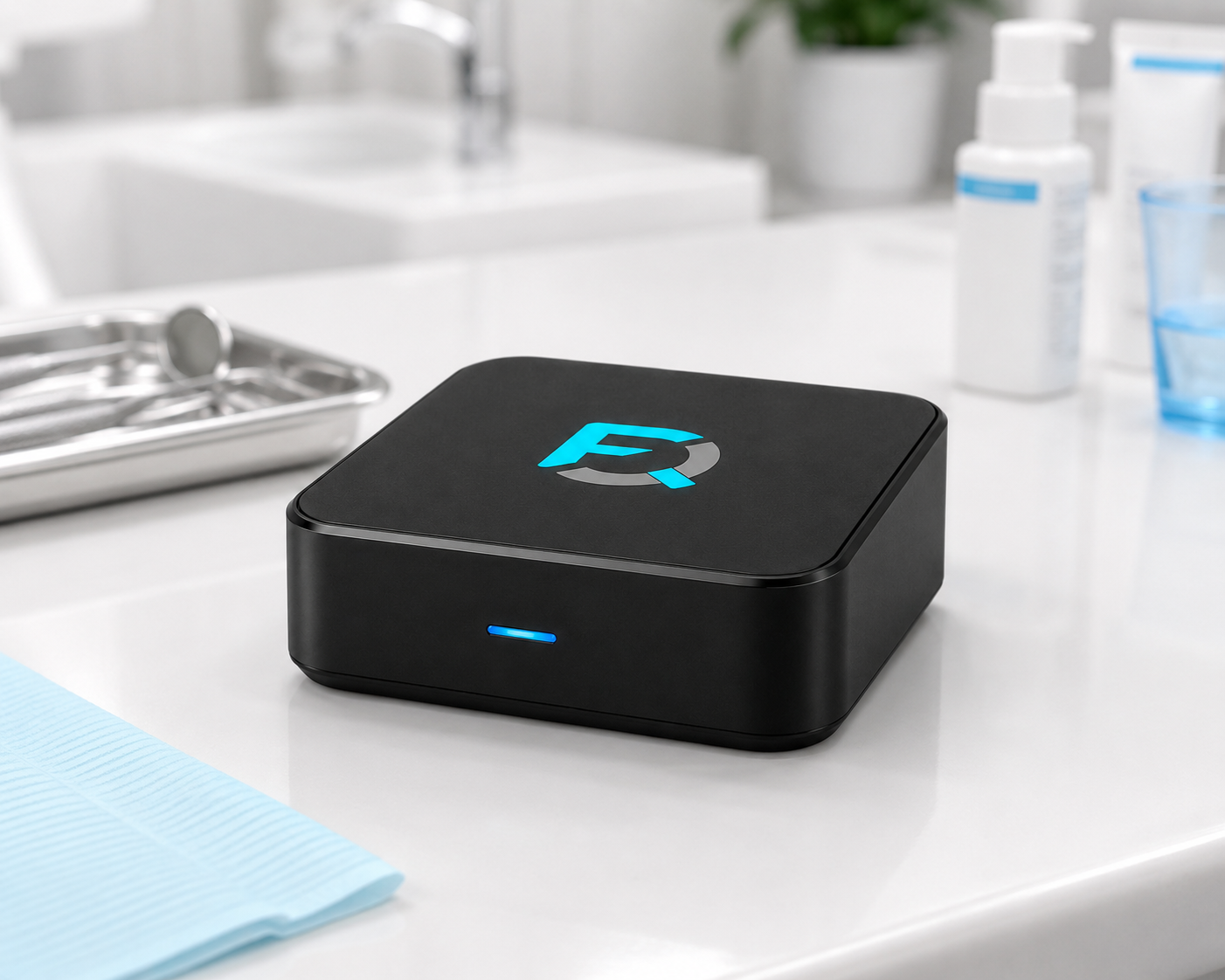 Finally Quiet! SQUARE base unit on a clinical countertop